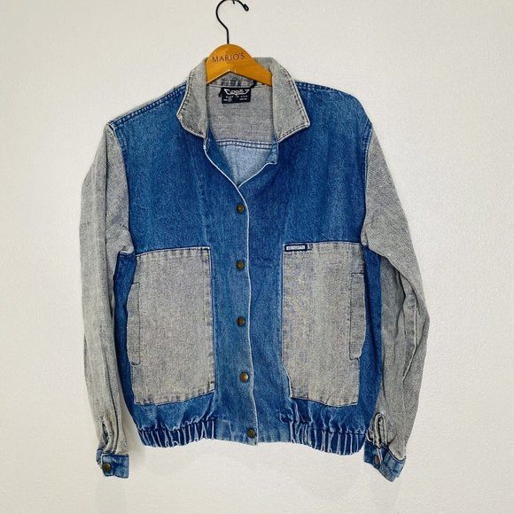 Ciotti Denim Vtg Jean Jacket Bomber Sz M Y2K Color Block Skater Streetwear 80s - Picture 1 of 13